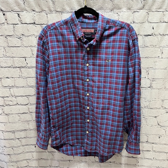 VINEYARD VINES Mens Whale Shirt Button Down Blue Plaid 100% Cotton Size Small - Picture 1 of 8